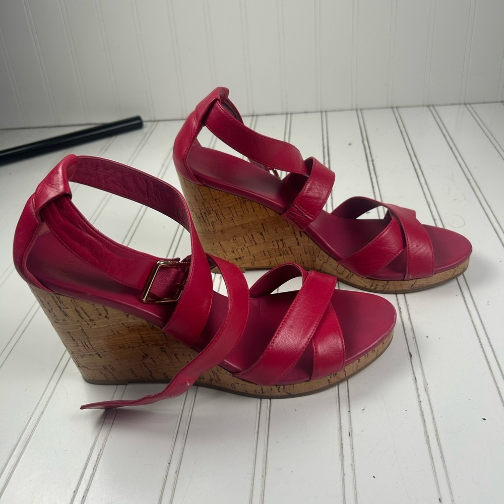 Cole Haan Jillian Pink Leather Boho Cork Wedge Sandals Heels Women’s Size 9 - Picture 8 of 11